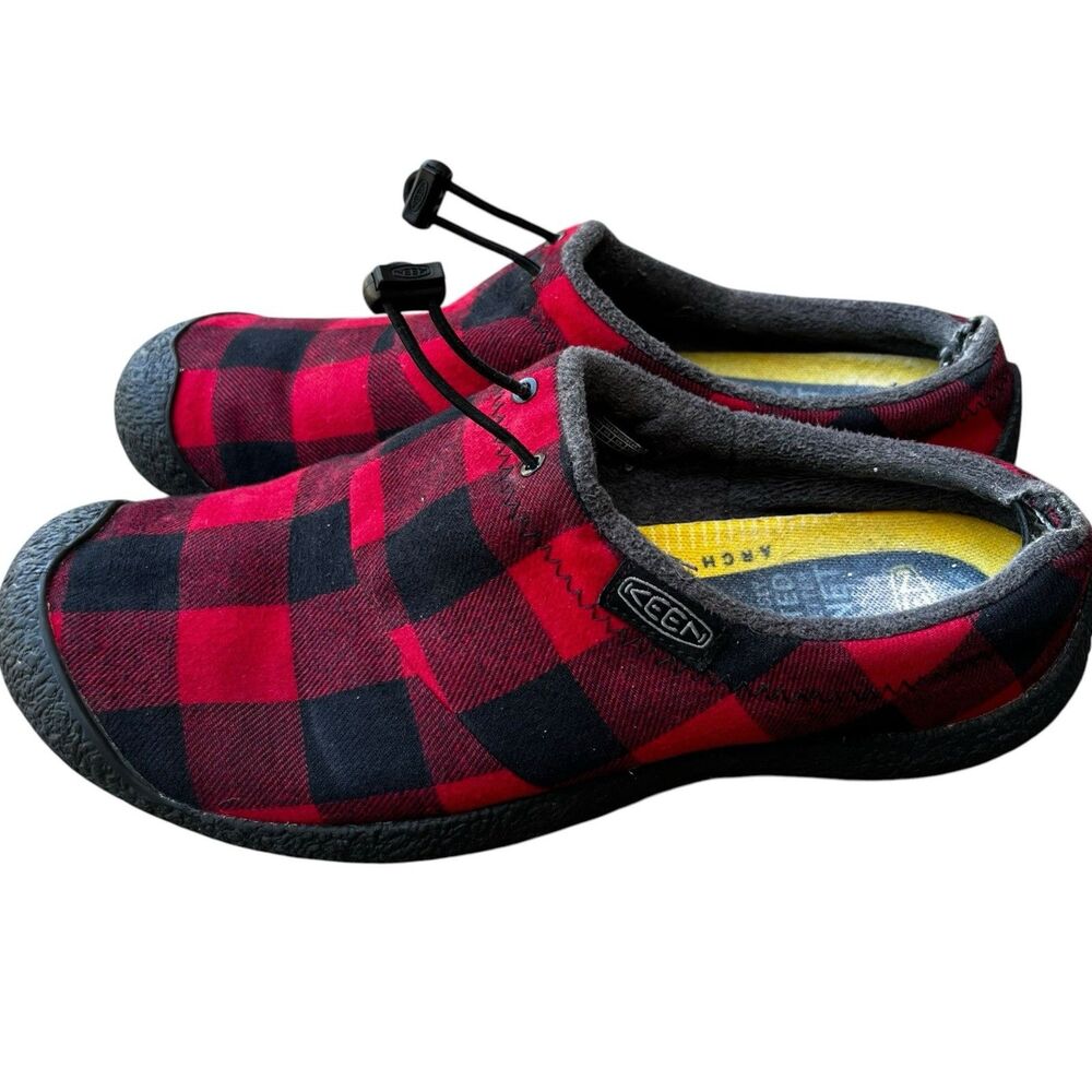 Keen Mens 9 Howser III Slip On Slide Black Red Plaid Nylon Clog Comfort Shoe